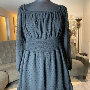 Justify Black Swiss Dot Smocked Mini Dress – Size Large